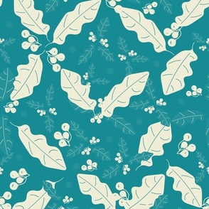 Happy Christmas Leaf And Berry Toss - Teal Neutral.