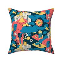 Surrealist STEAM Explorers - Retro Futuristic Science Pattern, Artistic Technology and Engineering Abstract Design in Bold Colors