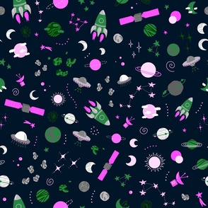 Busy space, retro pink and green