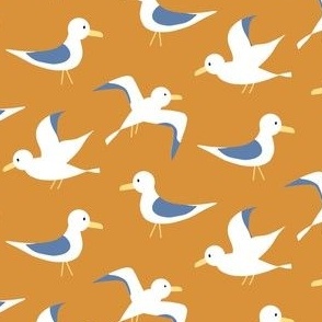Soaring seagulls (large scale) - cute summer aesthetic fabric for kids