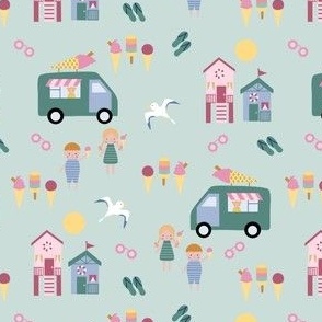 Summer Holiday (small scale) - cute summer aesthetic fabric for kids on Mint