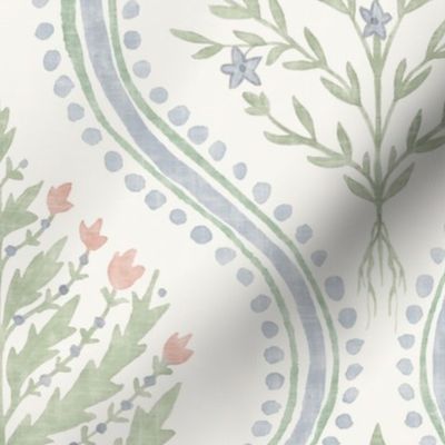 Kirsten Large Monticello Greens_ blue and peach ON Cream copy