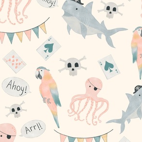 Medium scale| Pirate Party| Octopus, shark and parrot| cream