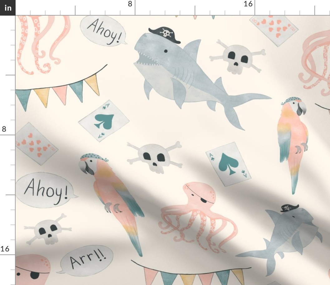 Medium scale| Pirate Party| Octopus, shark and parrot| cream