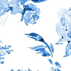 Watercolor blue gentle roses on white