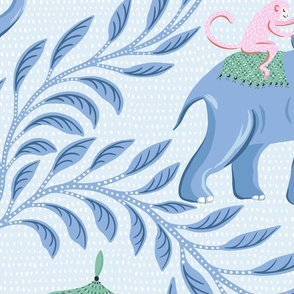 Monkey and elephant/blue pink green/jumbo