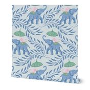 Monkey and elephant/blue pink green/large