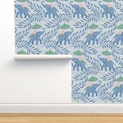 Monkey and elephant/blue pink green/large