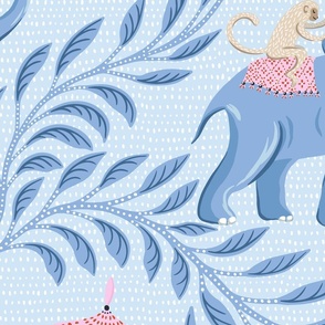 Monkey and elephant/blue and pink/jumbo