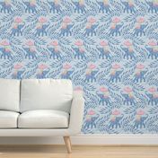 Monkey and elephant/blue and pink/large