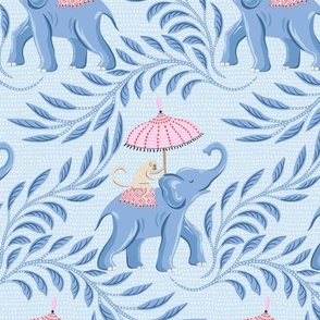 Monkey and elephant/blue and pink/large
