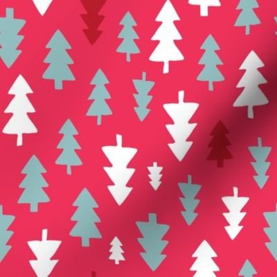 Christmas Trees - white and ice blue grey on pink - large scale