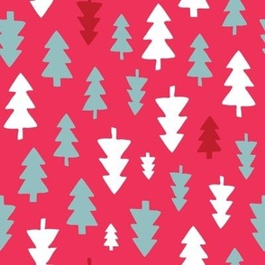 Christmas Trees - white and ice blue grey on pink - large scale