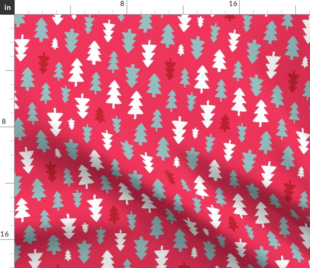 Christmas Trees - white and ice blue grey on pink - large scale