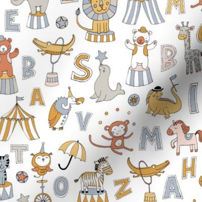 Animal Circus Alphabet - Gold and Silver on white  - medium scale