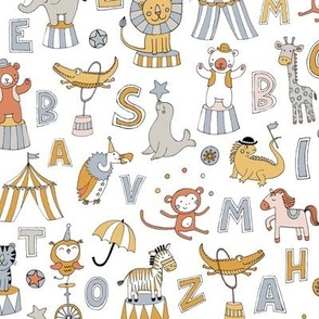 Animal Circus Alphabet - Gold and Silver on white  - medium scale