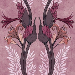 (large) art nouveau lily flower bouquet wallpaper red pink white