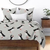 Puffin Party - Larger  Scale on Light Grey