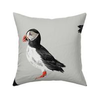 Puffin Party - Larger  Scale on Light Grey