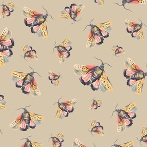 Watercolor moths on beige