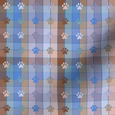 Blue puppy paw plaid 70s inspired