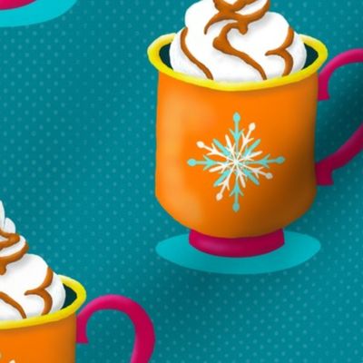 colorful winter mug with hot chocolate on teal | large