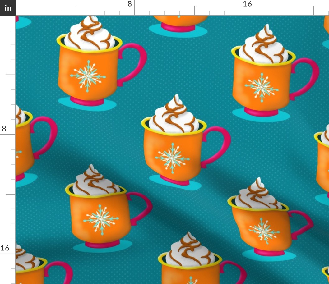 colorful winter mug with hot chocolate on teal | large