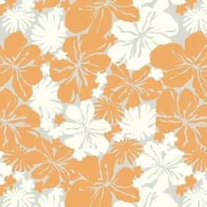 Boho Tropical Island Aloha Hawaiian Flowers Grey Cream Orange