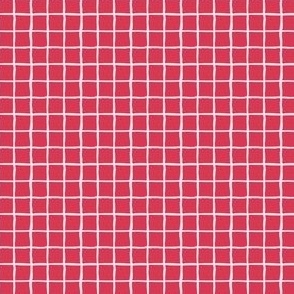 Valentines wavy grid, hand painted ink, 1 inch repeat, red 