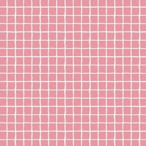 Valentines wavy grid, hand painted ink, 1 inch repeat, pink