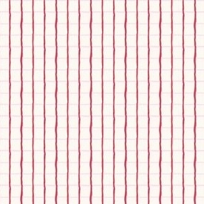 Valentines wavy grid, hand painted ink, 1 inch repeat, pink and red