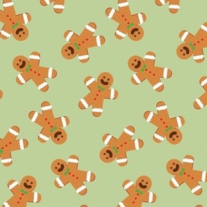 Christmas Fabric Gingerbread Man on Light Green Mint - LAD20