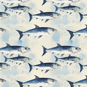 Mid-Century Aqua: Textured Fish Seamless Pattern (4)