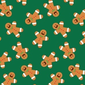 Christmas Fabric Gingerbread Man on Dark Green - LAD20