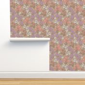 Wildflowers meadow - Flowers branches on stem botanical spring garden pastel vintage white lilac pink on tan  