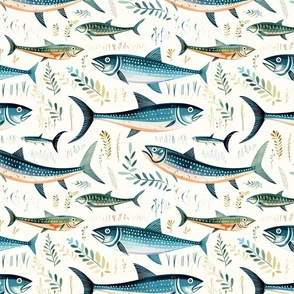 Retro Tranquility: Fish and Seaweed Seamless Pattern (6)