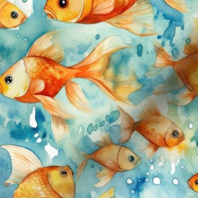 Golden Elegance: Watercolor Gold Fish Illustration (14)