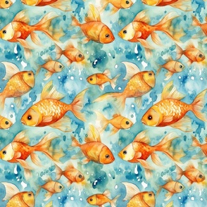 Golden Elegance: Watercolor Gold Fish Illustration (14)