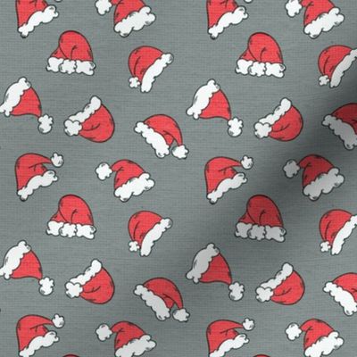 Christmas Fabric Santas Hat Pattern Mint Grey Red White - LAD20