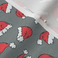 Christmas Fabric Santas Hat Pattern Mint Grey Red White - LAD20