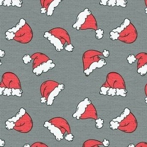Christmas Fabric Santas Hat Pattern Mint Grey Red White - LAD20