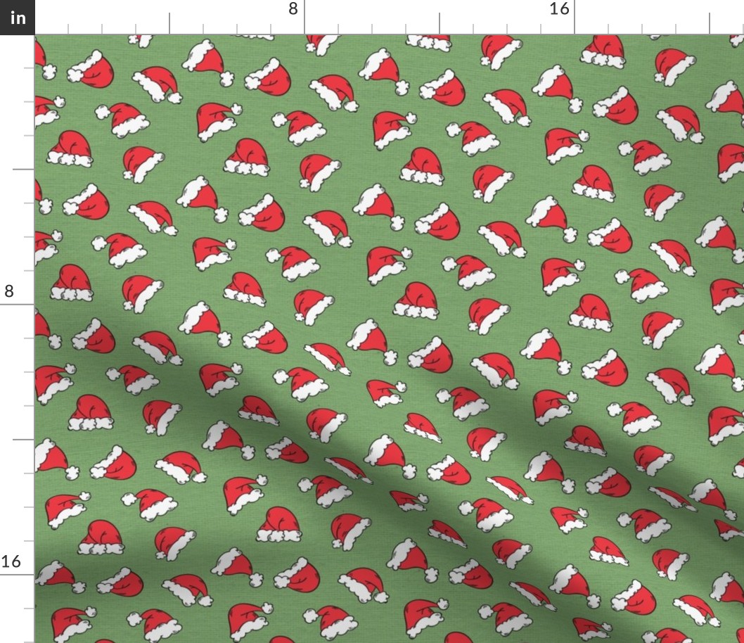 Christmas Fabric Santas Hat Pattern Mint Green Red White - LAD20