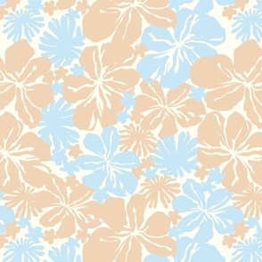 Boho Tropical Island Aloha Hawaiian Flowers Pastel Blue Beige on Cream