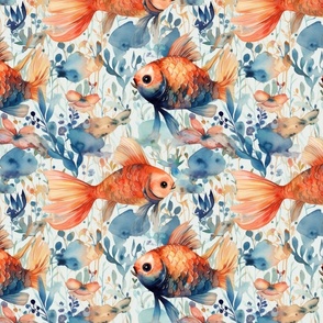 Aquatic Serenity: Goldfish Watercolor Pattern (15)