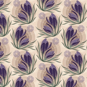 Apricity: Sunny Spring Crocus, Medium Scale - Taupe, Purple, Green