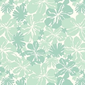 Boho Pastel Green Tropical Island Aloha Hawaiian Flowers