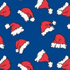 Christmas Fabric Santas Hat Pattern Blue Red White - LAD20