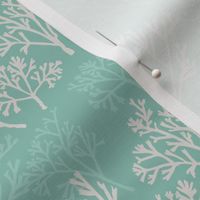 White and teal aqua coral on teal background