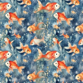 Golden Serenity: Fish Watercolor Seamless Pattern (16)