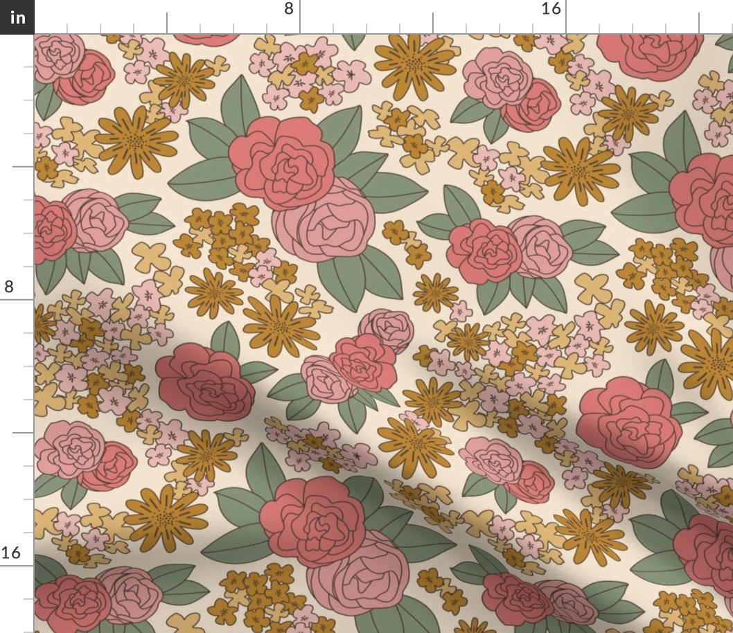 Rose pink and mustard gold floral